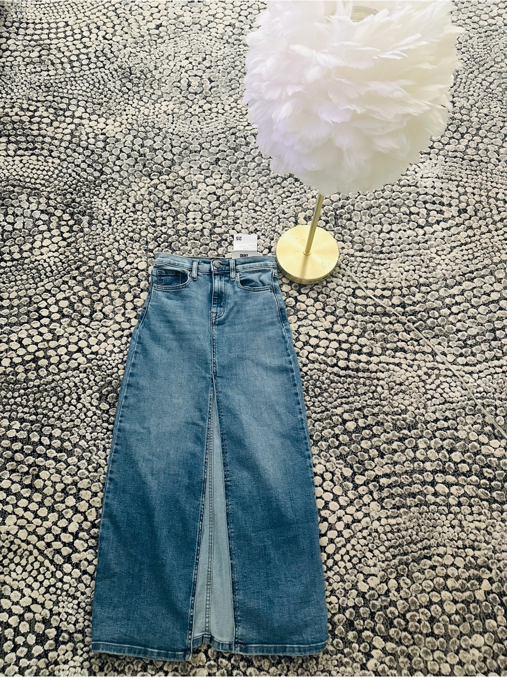 DKNY Light Blue Denim Maxi Skirt with Front Center Slit